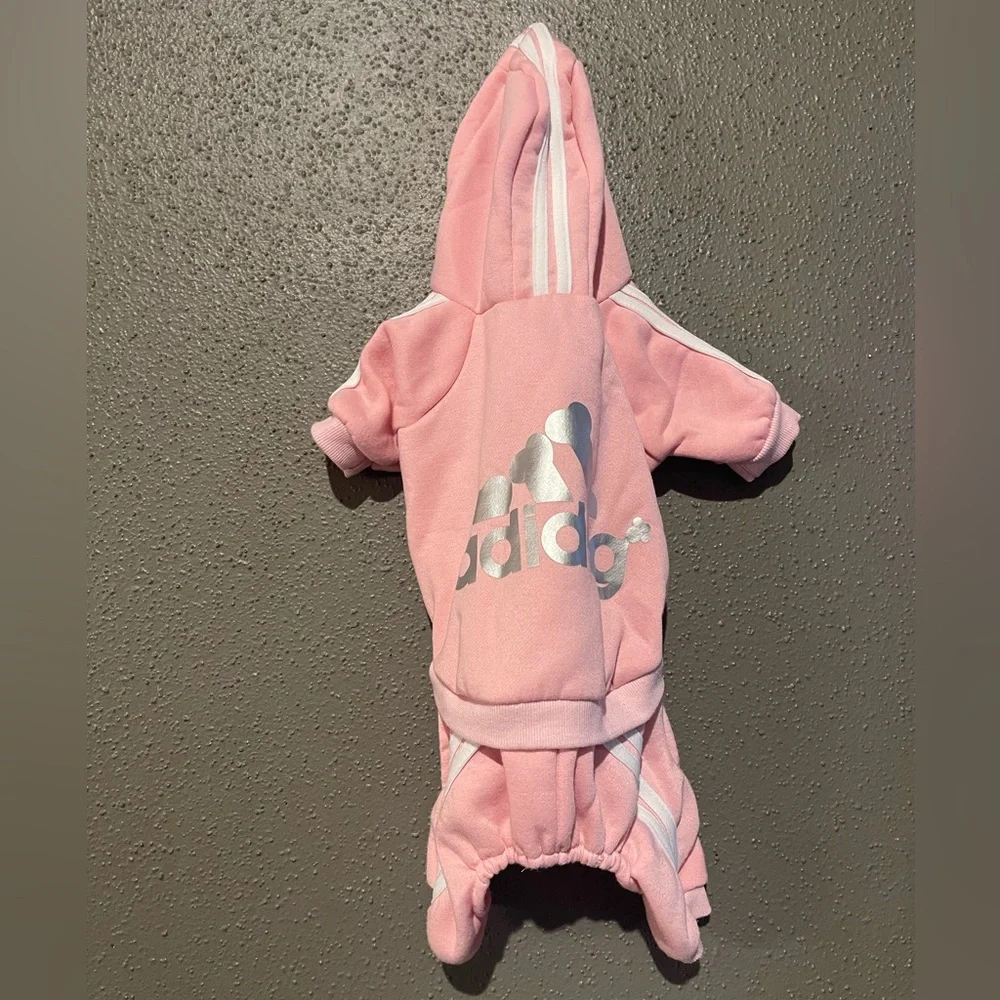 Pink Adidog Pet Hoodie and Pants Set